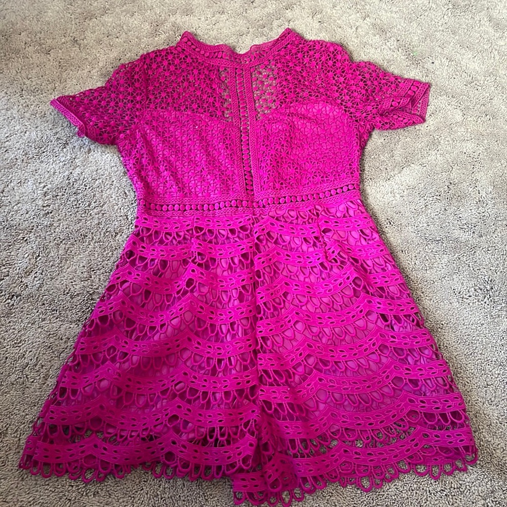 Color: Hot Pink. Material: Stretchy thick mesh with slight pop up texture